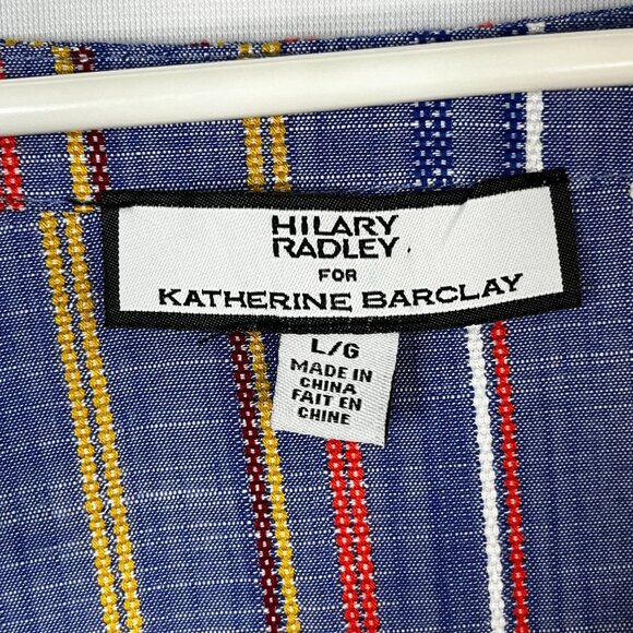 HIlary Radley for Katherine Barklay‎ Chambray Embroidered Stripe Blouse Size XL - Picture 4 of 8